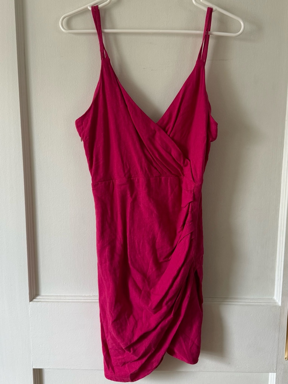 Zara Hot Pink Wrap-Style Spaghetti Strap Mini Dress